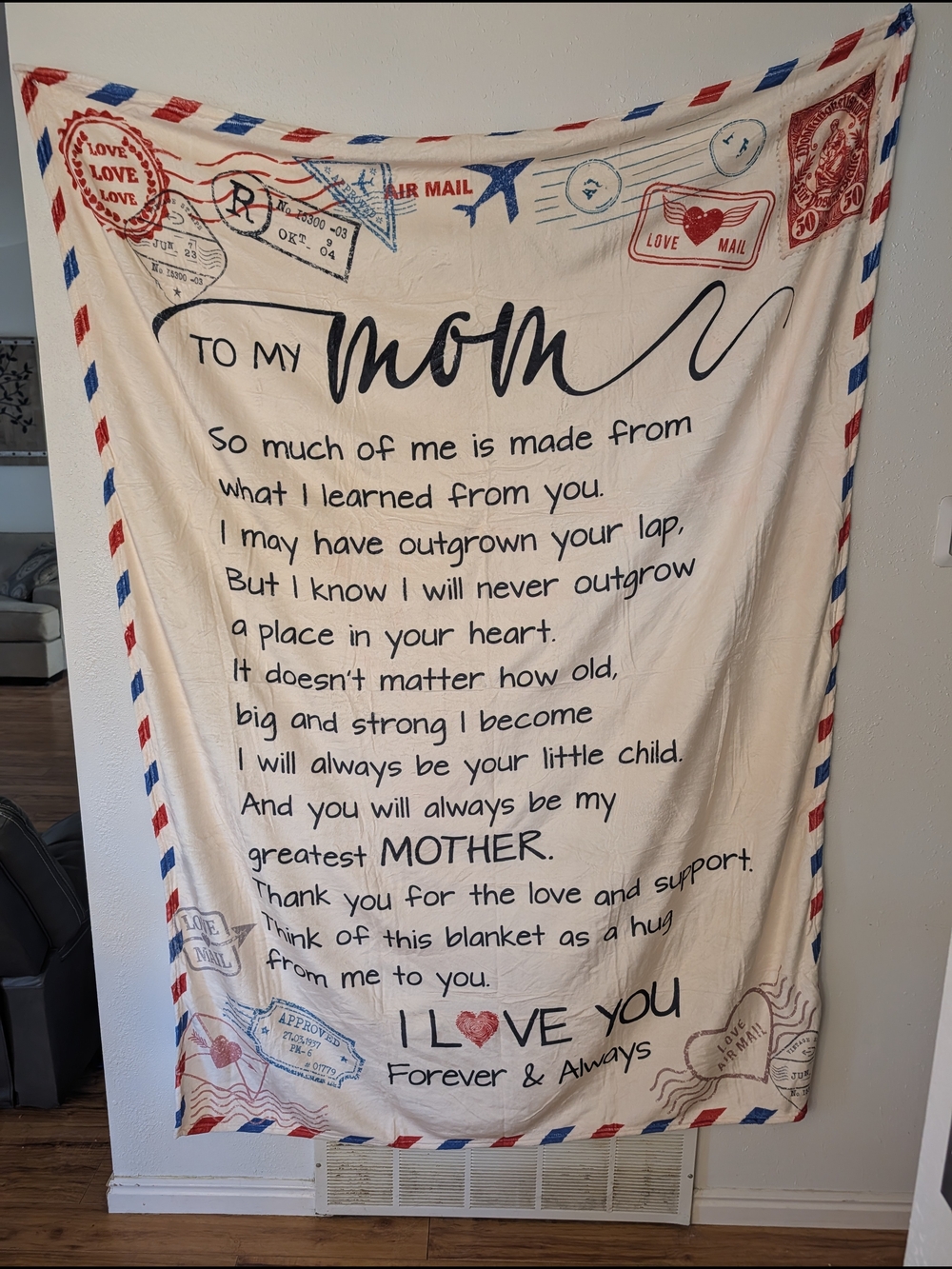 Blanket Gift for Mom, Post Card Blanket for Mom with a Message for her 60x80in